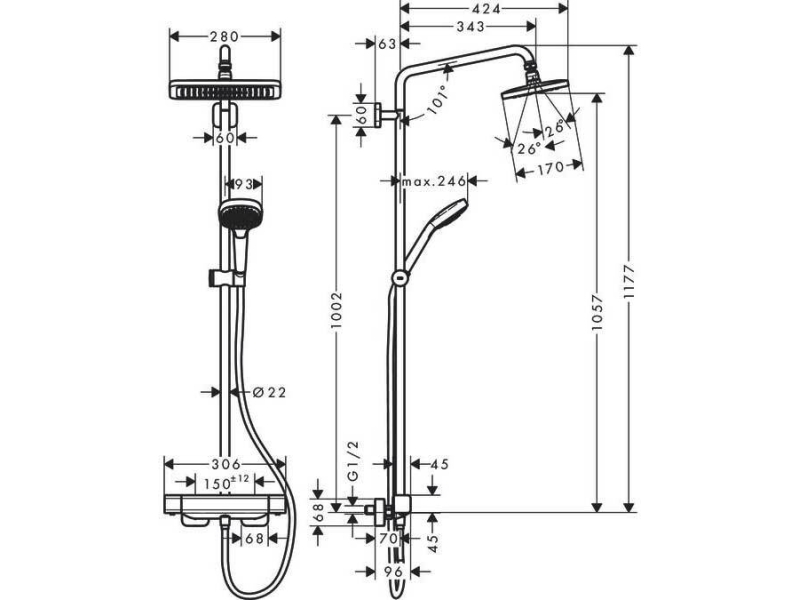 Купить Душевая система Hansgrohe Croma E Showerpipe 280 1jet 27630000, хром