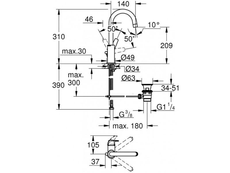 Купить Смеситель для раковины с донным клапаном Grohe BauFlow 23753000