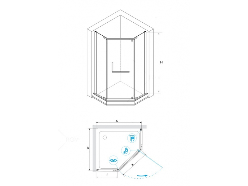 Купить Душевой уголок RGW PA-81, 01088122-11, 120 х 120 x 195 см трапеция, дверь распашная, стекло прозрачное, хром