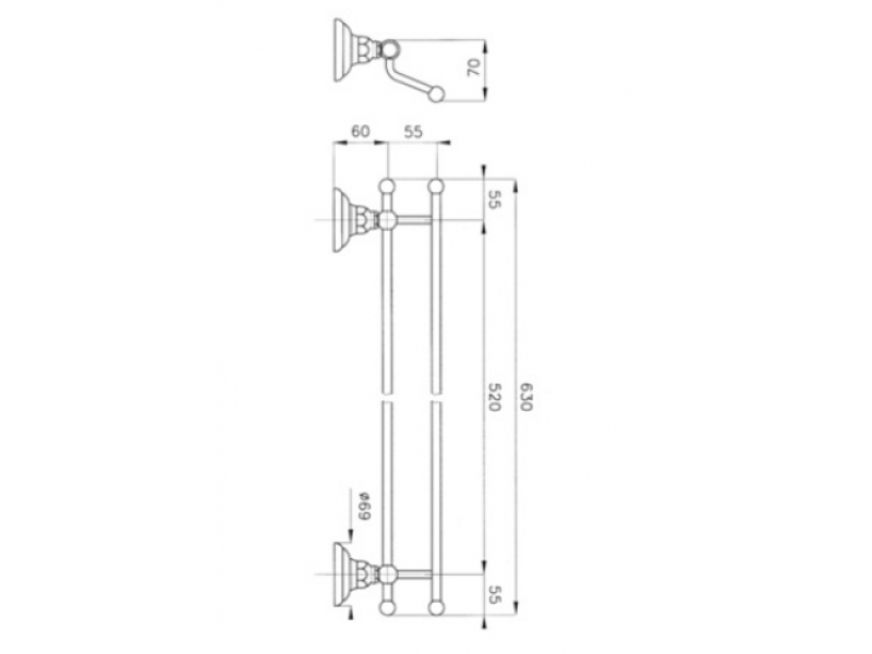 Купить Полотенцедержатель Nicolazzi Classica 1498 CR, хром, 63 см