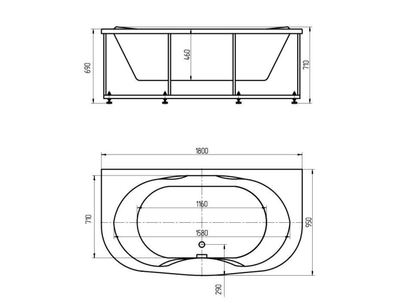 Купить Акриловая ванна Акватек Мелисса 180x95 вклеенный каркас MEL180-0000031