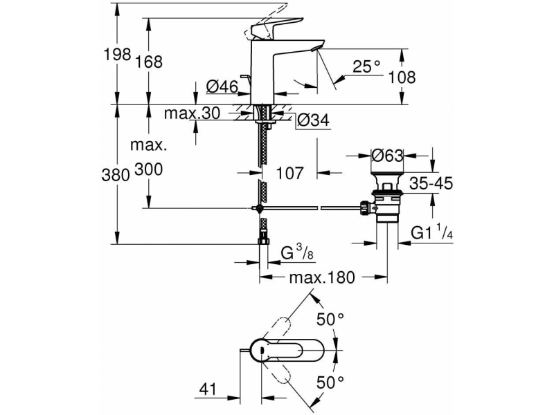 Купить Смеситель для раковины Grohe BauEdge с донным клапаном M-Size 23758000