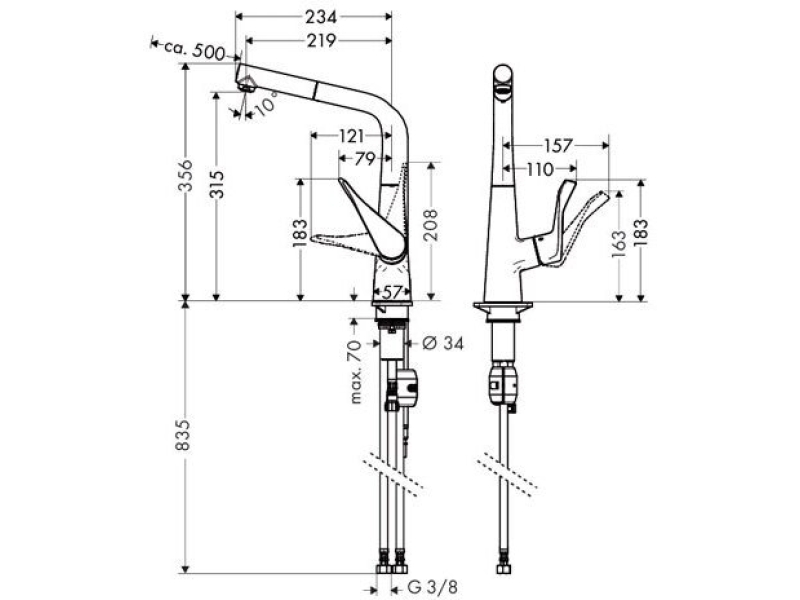 Купить Смеситель для кухни с выдвижным душем Hansgrohe Metris 14821000