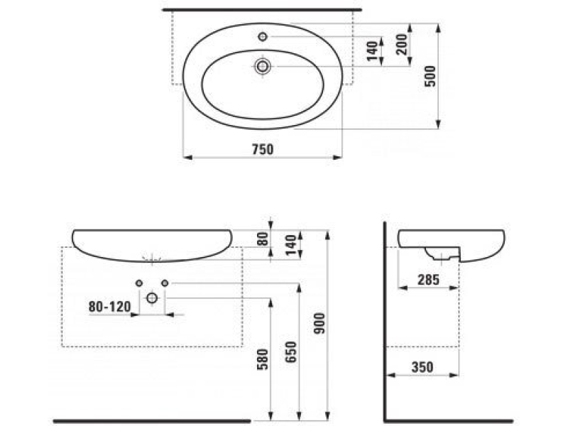 Купить Раковина полувстраиваемая Laufen IL Bagno Alessi 75x50 8.1397.2.400.104.1