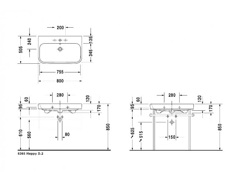 Купить Раковина Duravit Happy D. 2 2318800000, 80 см