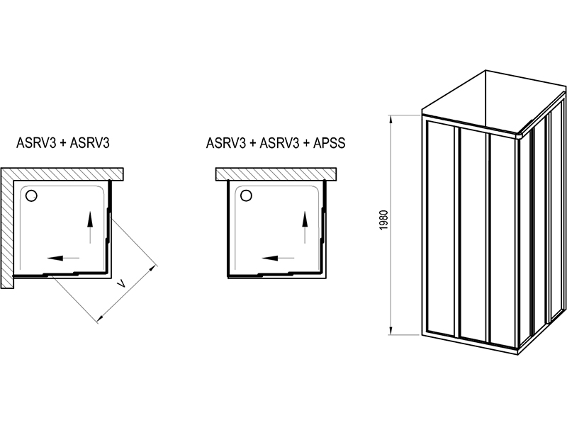 Купить Душевая дверь Ravak Supernova ASRV3-90 198 15V703R2Z1 профиль Черный стекло Transparent