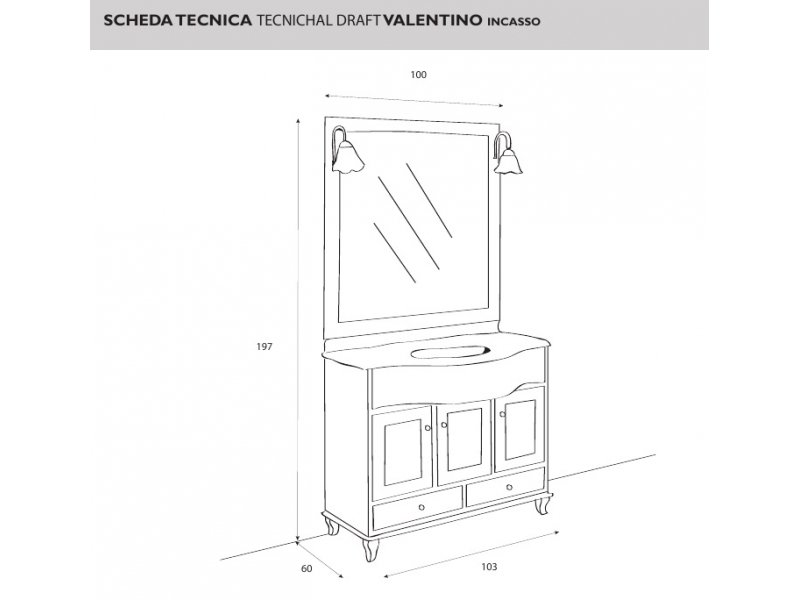 Купить Тумба под раковину Cezares Valentino V105I.03, 100 см, цвет Patinato