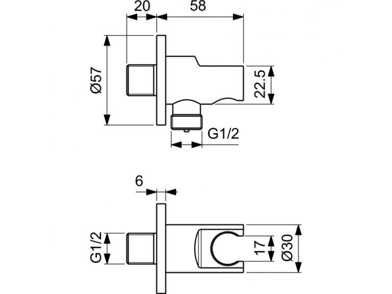 Купить BC807XG IDEALRAIN Держатель с подключением душевой лейки 1/2