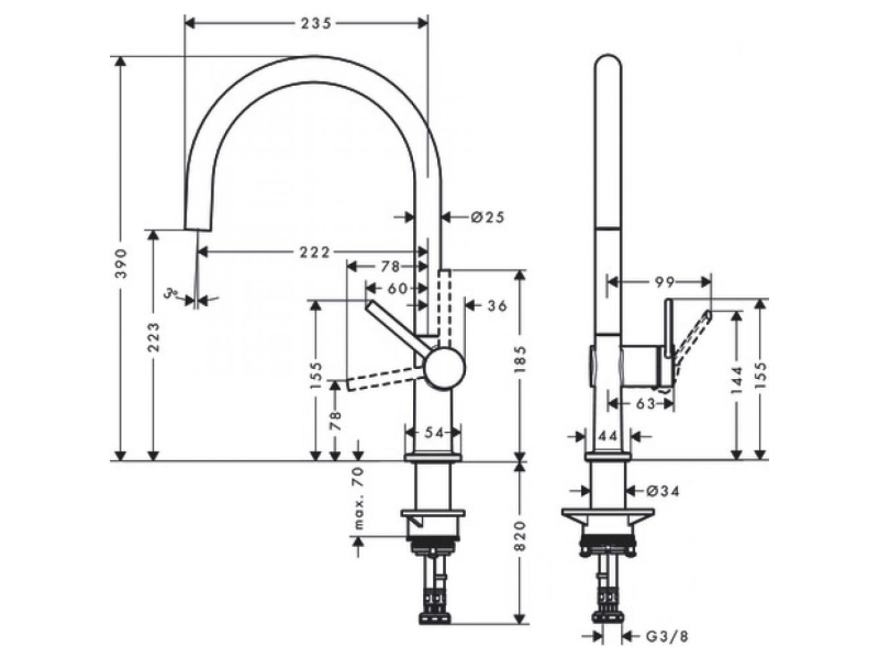 Купить Кухонный смеситель однорычажный, 220, 1jet Hansgrohe 72804670, матовый черный