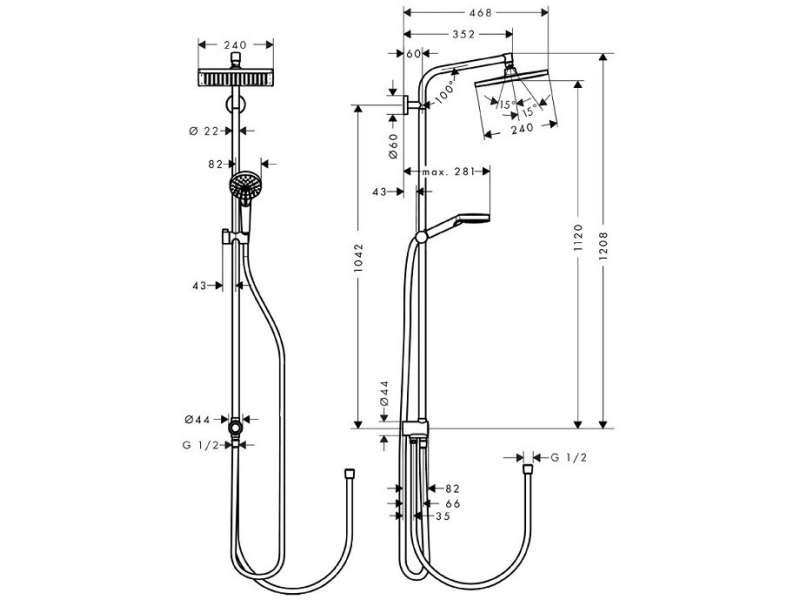 Купить Душевая система Hansgrohe Crometta S 240 1jet Showerpipe Reno 27270000