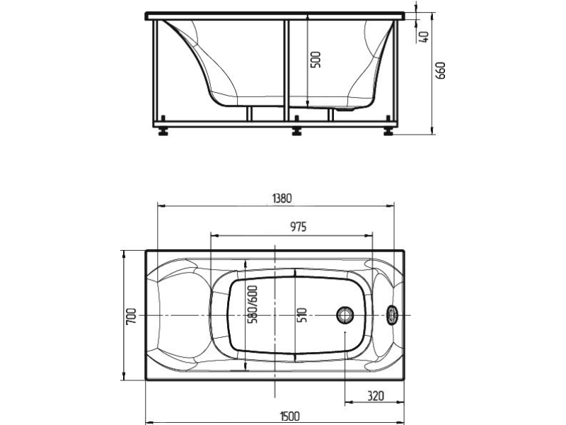 Купить Акриловая ванна Aquatek Альфа 150 ALF150-0000043 без гидромассажа, с фронтальным экраном (слив справа)