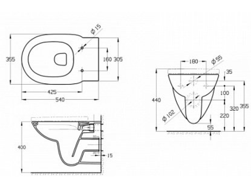 Купить Чаша Roca Debba Round подвесная 540, Rimless 346998000