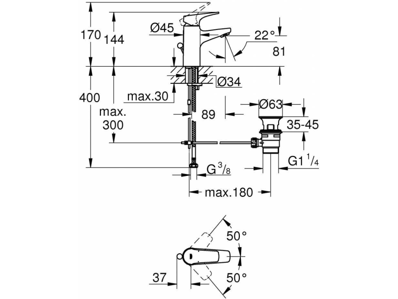 Купить Смеситель для раковины Grohe BauFlow с донным клапаном S-Size 23751000