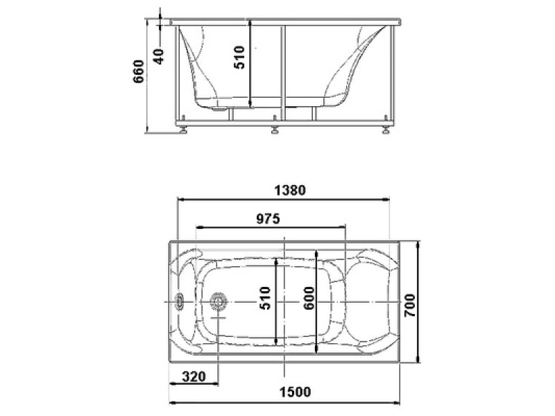 Купить Акриловая ванна Aquatek Альфа 150 ALF150-0000025 без гидромассажа, с фронтальным экраном (слив слева, вклеенный каркас)