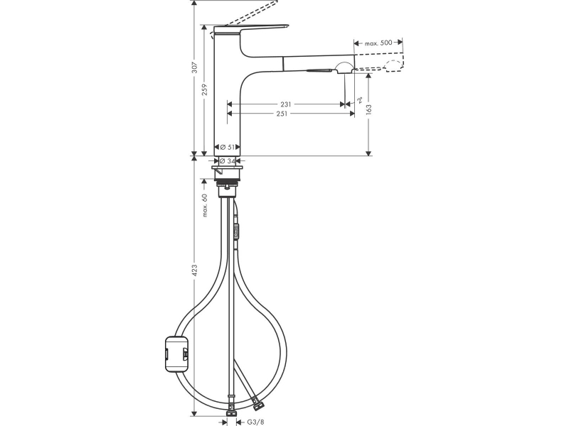 Купить Смеситель для кухни Hansgrohe Zesis M33 74801800 с вытяжным душем, цвет сталь