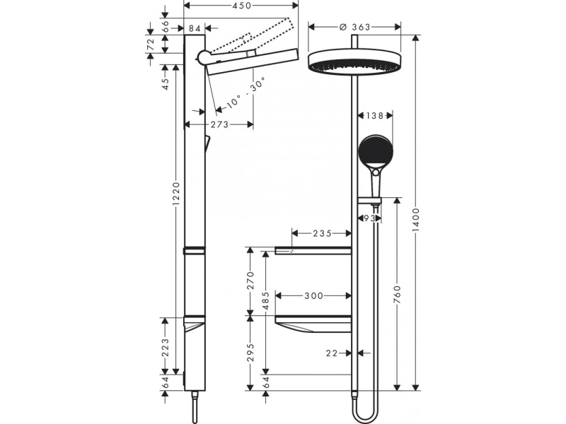 Купить Душевая система Hansgrohe Rainfinity Showerpipe 360 1jet 26842000, хром