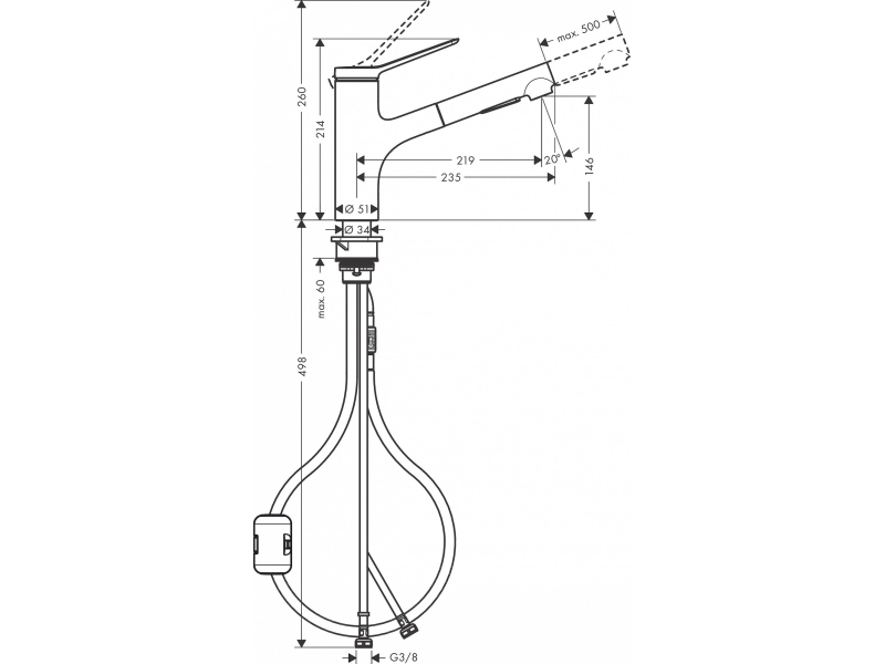 Купить Смеситель для кухни Hansgrohe Zesis M33 74800000 с выдвижным изливом