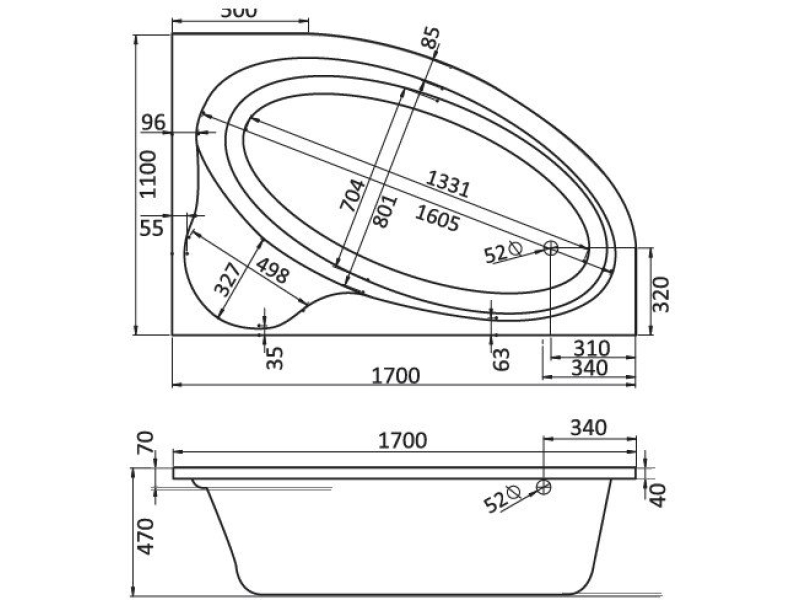 Купить Ванна акриловая Santek Эдера 170x110 правосторонняя белая 1.WH11.1.994