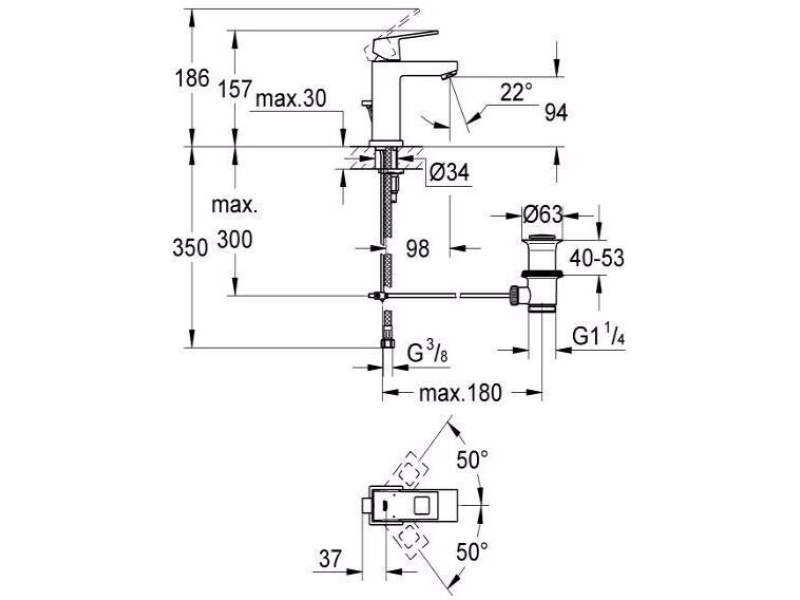 Купить Смеситель для раковины с донным клапаном Grohe Eurocube 23127000