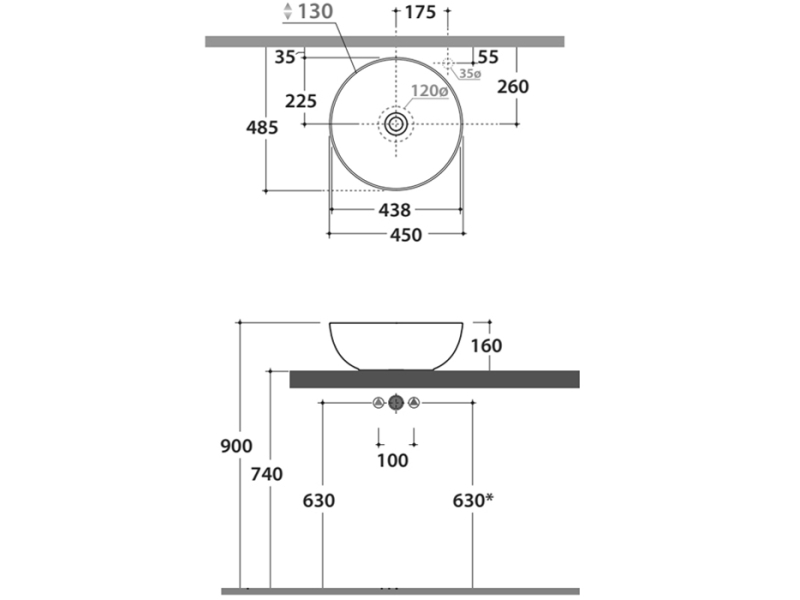 Купить Раковина накладная Globo T-Edge B6T45SK 45см, черная