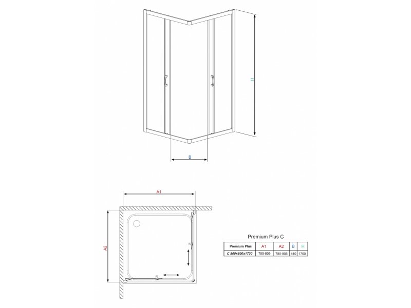 Купить Душевой уголок Radaway Premium Plus C, 80 x 80 х 170 см, прозрачное стекло