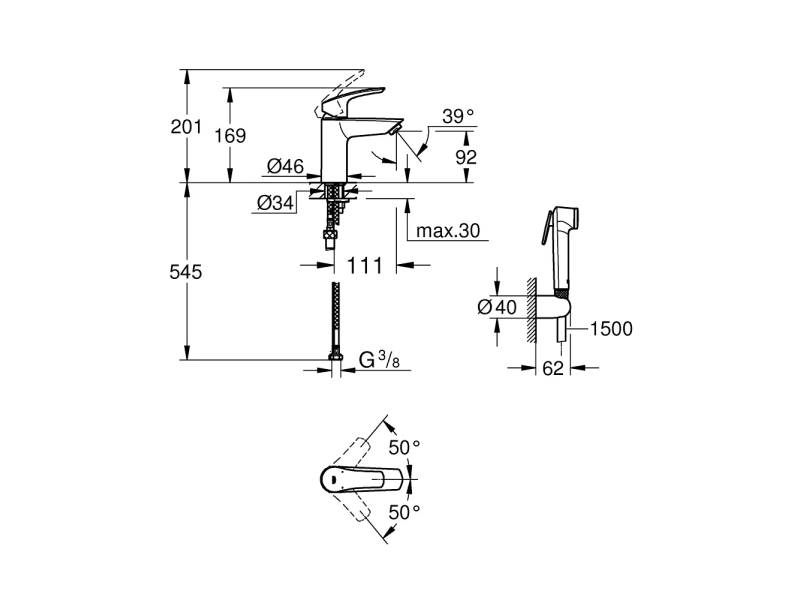 Купить Смеситель для раковины Grohe Eurosmart 23124003 с гигиеническим душем