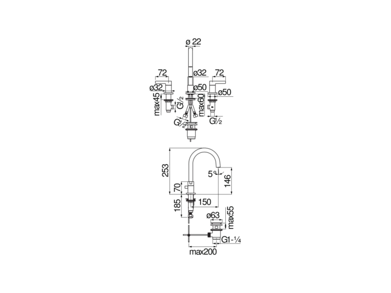 Купить Смеситель для раковины Nobili Lira LR116211/1T1BM черный, 3 отверстия