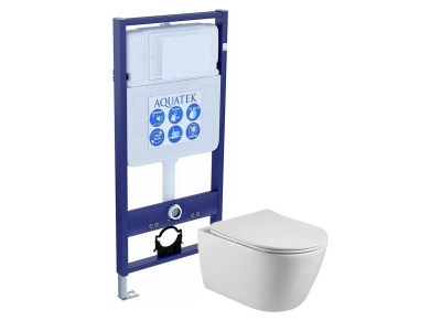 Комплект: унитаз с инсталляцией AQUATEK Standard Set AQUATEK БЕТТА с тонким сиденьем soft-close