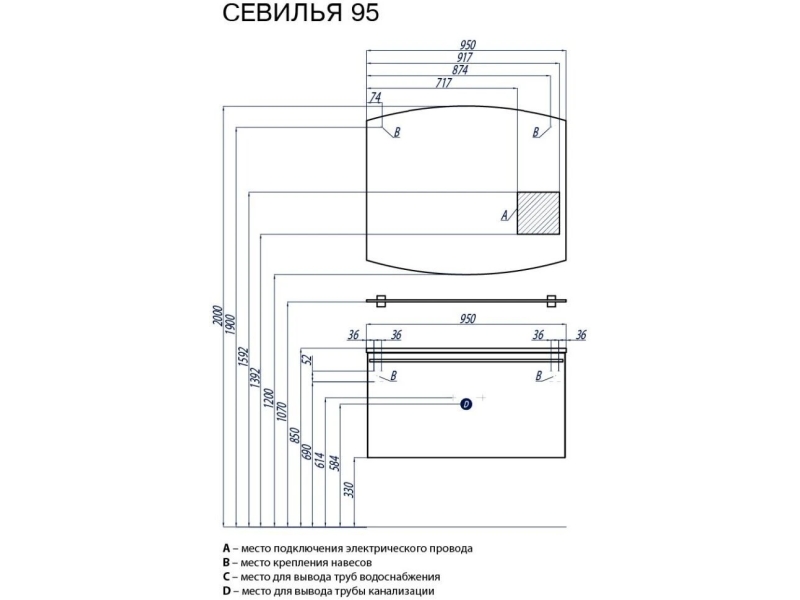 Купить Тумба с раковиной Акватон Севилья 95 (1A1264K0SEG30) белая