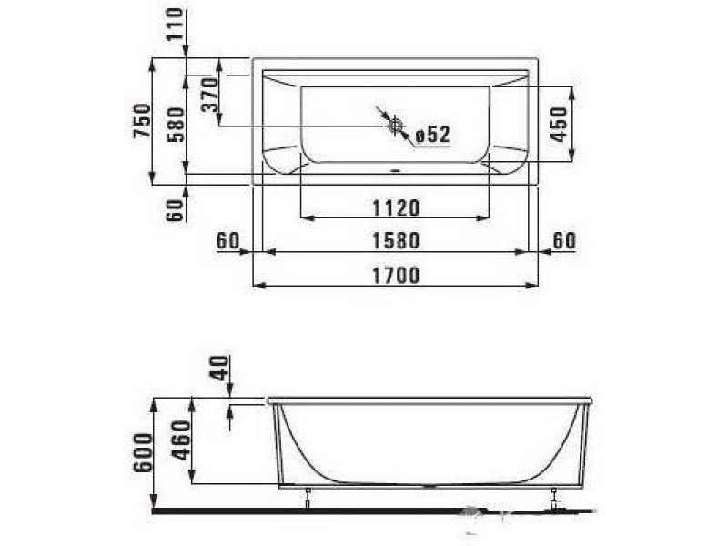 Купить Акриловая ванна Laufen Form 170x75 L 2.3067.6.000.000.1