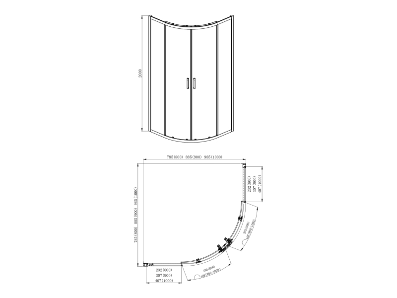 Купить AQ NAA 2142-90 Душевой уголок 1/4 круга, двери раздвижные 900x900x2000, профиль хром, стекло прозрачное