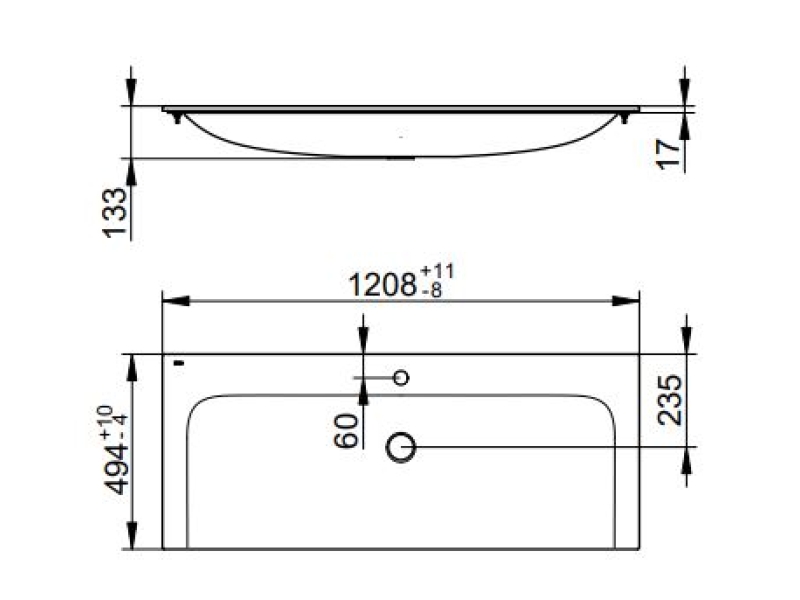 Купить 32980311201 PLAN Керамический умывальник 1208x494x17 мм, 1 отверстие для смесителя