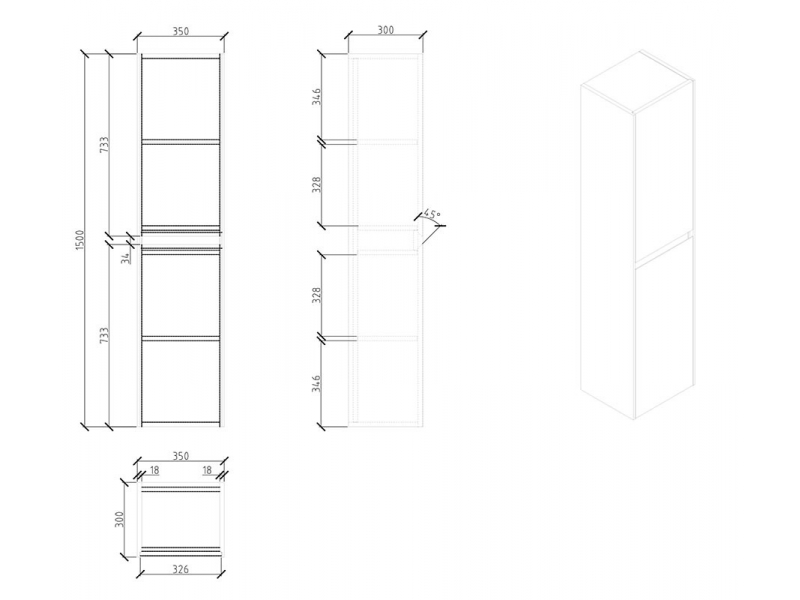 Купить Шкаф-пенал подвесной BelBagno Pietra PIETRA-1500-2A-SC-SCM, 37 х 43 х 150 см, цвет серый (stucco cemento)