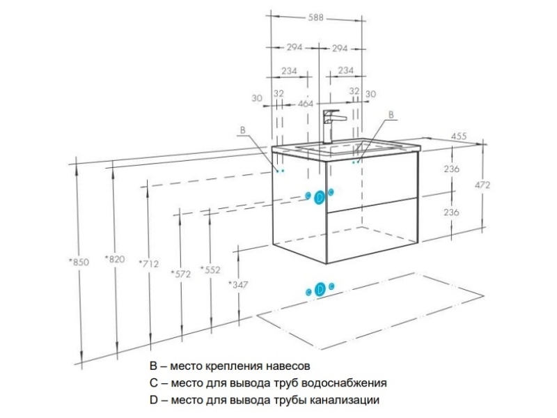 Купить Тумба с раковиной Акватон Сохо 60 см подвесная, белый глянцевый, 1A2580K2AJ010