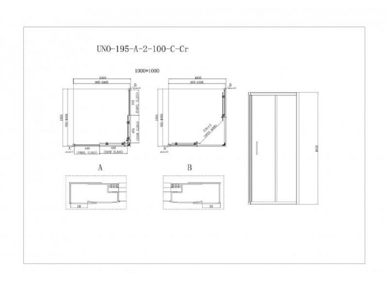 Купить Душевой уголок BelBagno Uno-195, UNO-195-A-2-100-C-Cr, 100 х 100 х 195 см, профиль хром, стекло прозрачное