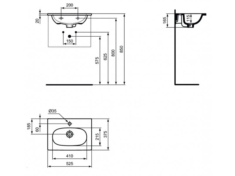 Купить Раковина Ideal Standard Tesi Vanity 53 см, белый, T351101