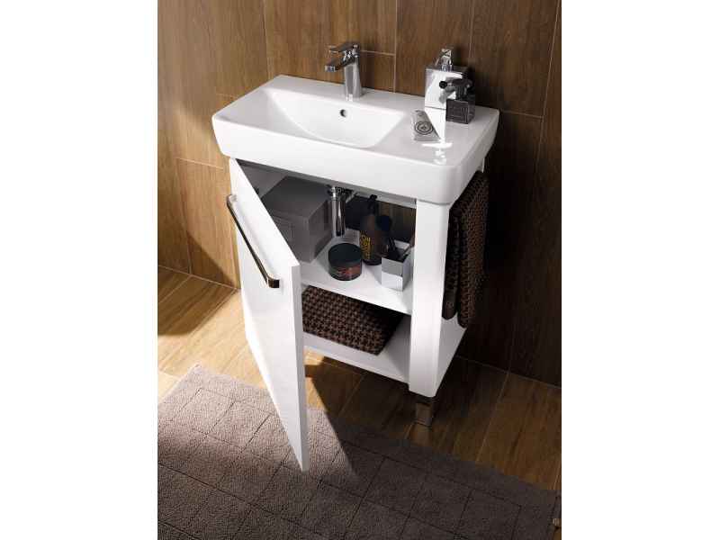 Купить Тумба под раковину Geberit Renova Compact, 60 см, с полотенцедержателем слева/справа, цвет белый глянцевый, 862265000/862065000
