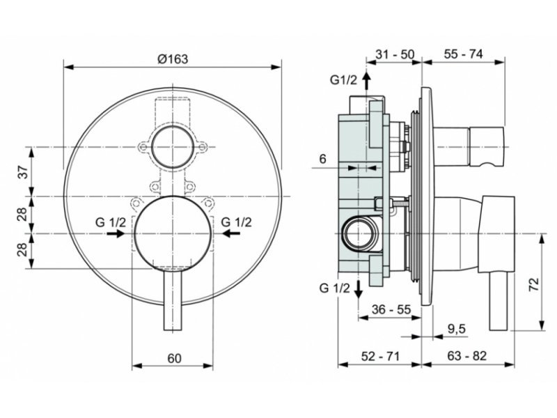 Купить Смеситель Ideal Standard Ceraline встраиваемый для ванны и душа, хром, A6939AA