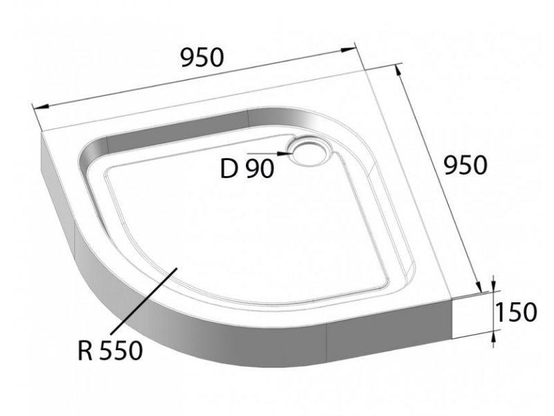 Купить Душевой поддон BelBagno TRAY-BB-R-95-550-15-W 95 x 95 см с сифоном, четверть круга