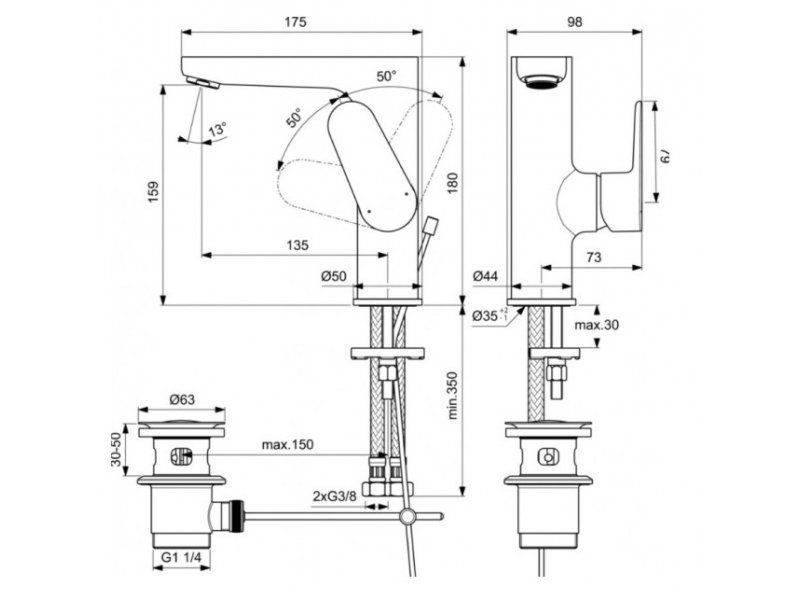 Купить Смеситель Ideal Standard Cerafine Model O для раковины, хром, BC703AA