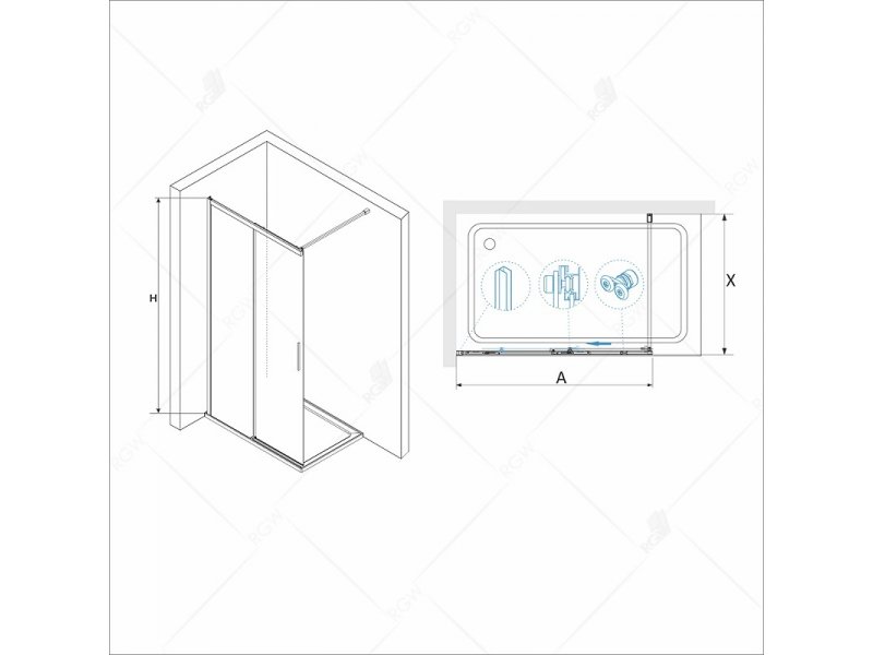 Купить Душевой уголок RGW WA-13B, 34101315-14, 150 х 195 см, стекла прозрачные, профиль черный