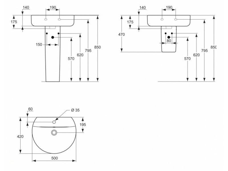 Купить Раковина Ideal Standard Connect Sphere 50 см, белый, E789501