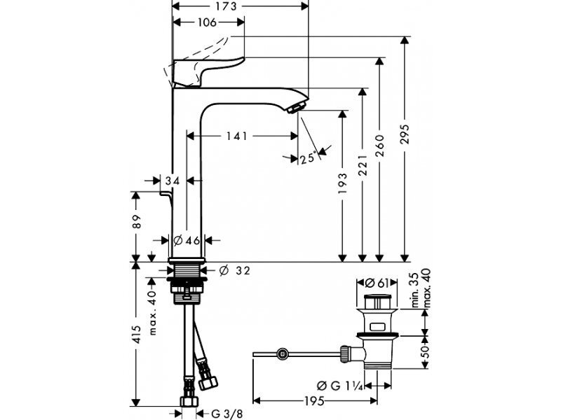 Купить Смеситель для раковины Hansgrohe Metris 31183000, хром, д/к, высокий