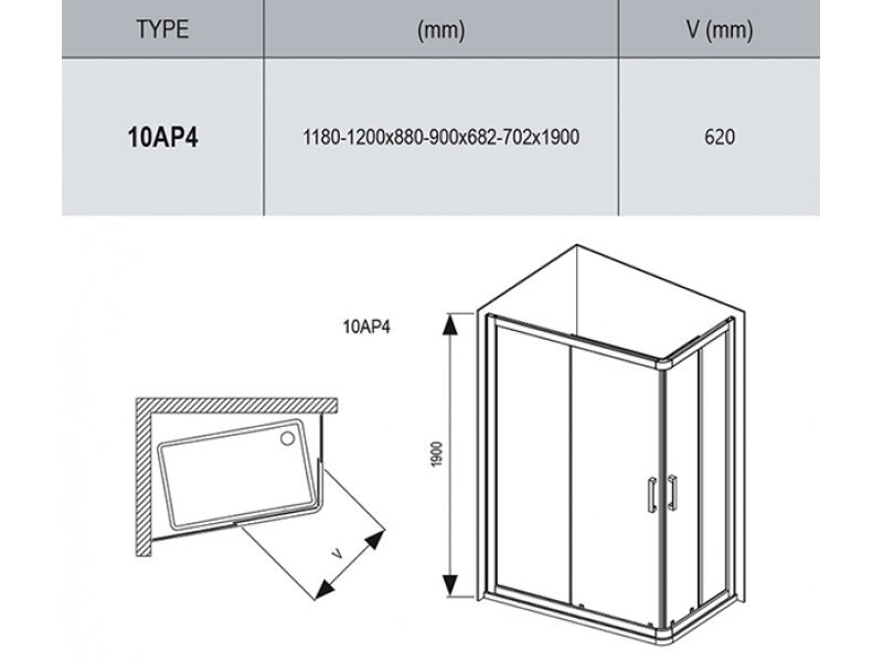 Купить Душевой уголок Ravak 10 10AP4, 120 x 90 см, профиль сатин, витраж транспарент, 0ZVG70U00Z1