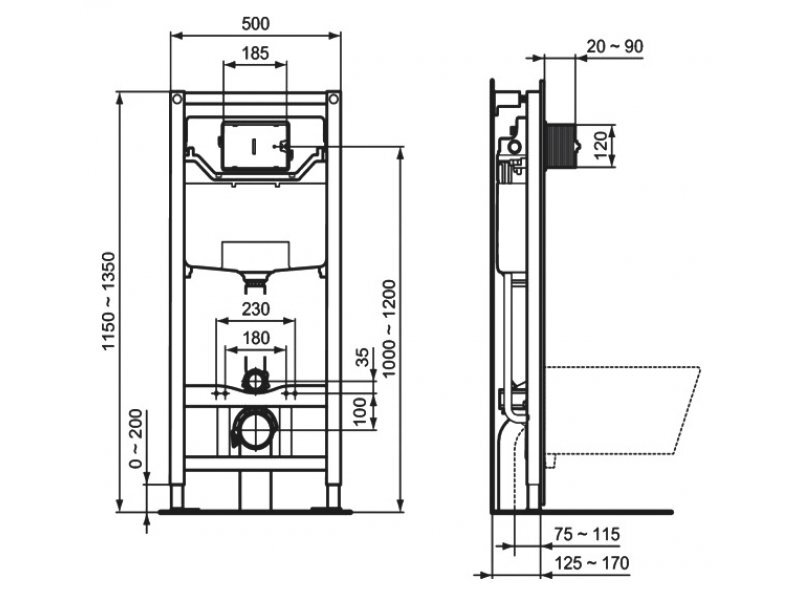 Купить Инсталляция Ideal Standard Prosys Frame 120 M с унитазом Connect Air Rimless K819501, сиденье микролифт, панель смыва, комплект, K819501PA