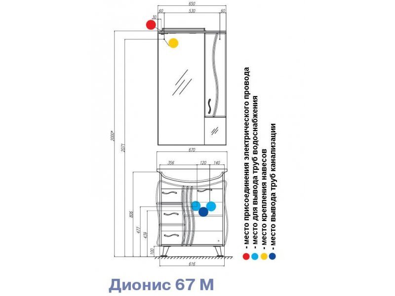 Купить Комплект мебели для ванной Акватон ДИОНИС 67 М белый/салатовый, 59-1.67S-01