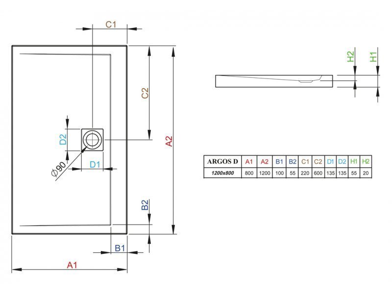 Купить Поддон для душа Radaway Argos D, 80 x 120 см, прямоугольный, 4AD812-01