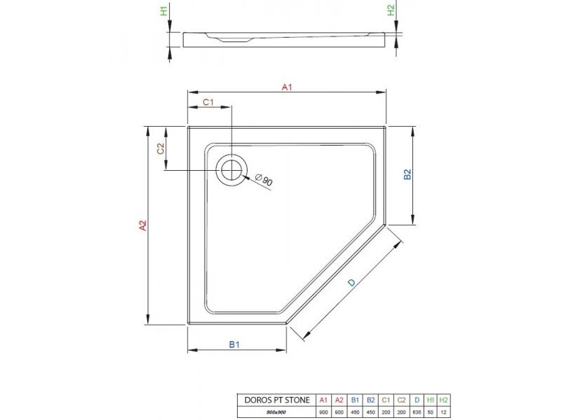 Купить Поддон для душа Radaway Doros PT, 90 x 90 см, пятиугольный, SDRPT9090-01-04S