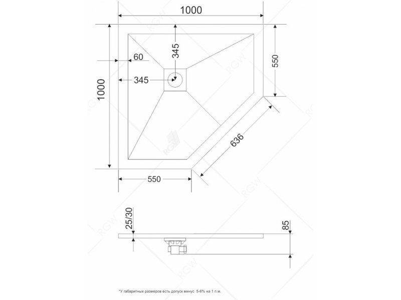 Купить Душевой поддон RGW ST/T-G трапеция 100 x 100 см, 16155100-02