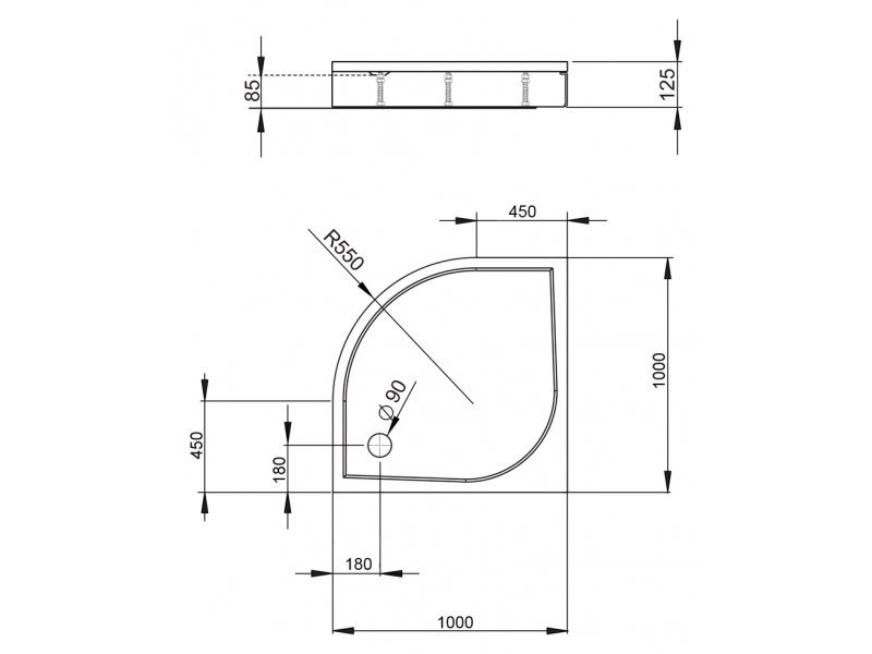 Купить Поддон для душа Radaway Paros A1000, 100 x 100 см, четверть круга, MBA1010-03-1